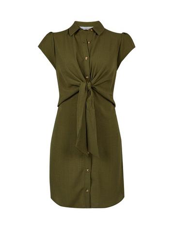 Dorothy Perkins Petite Khaki Knot Front Shirt Dress