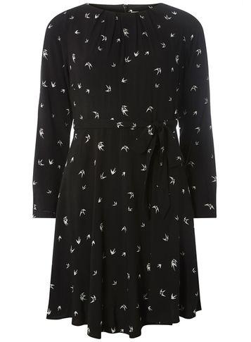 Dorothy Perkins *billie & Blossom Petite Black Swallow Print Skater Dress