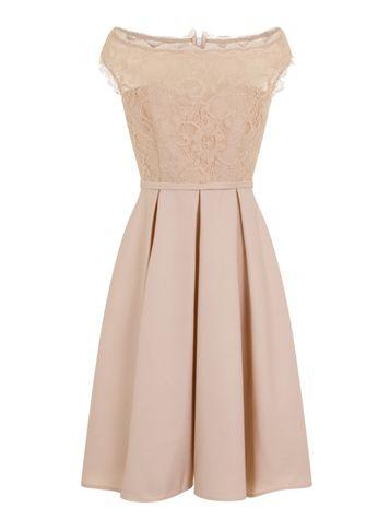 Dorothy Perkins *little Mistress Nude Lace Midi Prom Dress