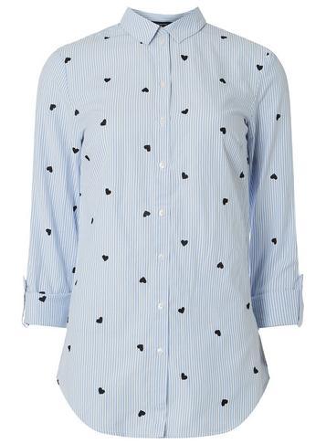Dorothy Perkins *tall Blue Heart Embroidered Stripe Shirt