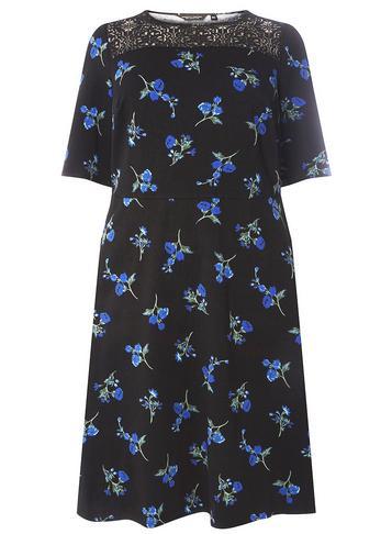 Dorothy Perkins *dp Curve Blue Lace Yoke Skater Dress