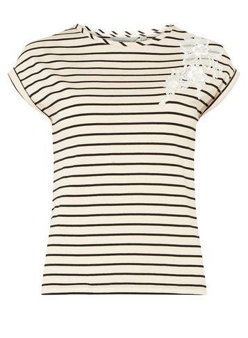 Dorothy Perkins Petite Pink Striped Floral Applique T-shirt