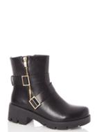 *quiz Black Buckle Detail Ankle Boots