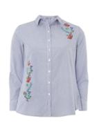 Dorothy Perkins Petite Blue Embroidered Striped Shirt