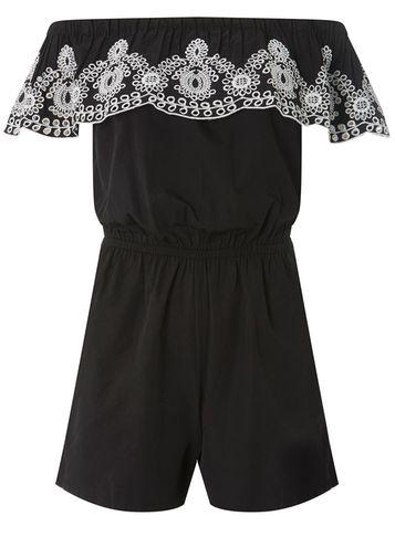 Dorothy Perkins Black Broderie Bardot Playsuit