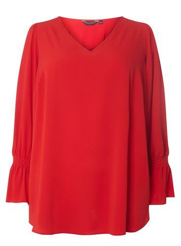 Dorothy Perkins Dp Curve Red V-neck Sheered Wrist Blouse