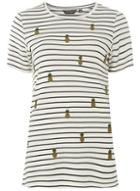 Dorothy Perkins Ivory Striped Pineapple Embroidered T-shirt