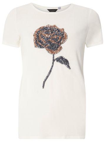 Dorothy Perkins Ivory Rose Sequin Motif T-shirt