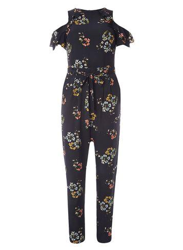 Dorothy Perkins Navy Floral Cold Shoulder Jumpsuit