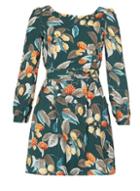 Dorothy Perkins *tenki Green Floral Print Tie Skater Dress