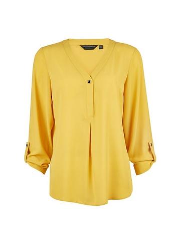 Dorothy Perkins Yellow Button Roll Sleeve Top