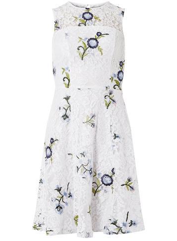 Dorothy Perkins White Embroidered Floral Lace Skater Dress