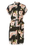 Dorothy Perkins Pink Floral And Stripe Print Shirt Dress