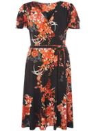 Dorothy Perkins *tall Oriental Floral Wrap Fit And Flare Dress