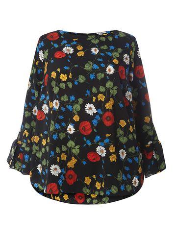 Dorothy Perkins Dp Curve Black Printed Tie Cuff Top
