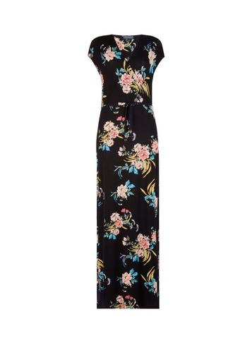 Dorothy Perkins *tall Black Floral Print Wrap Maxi Dress