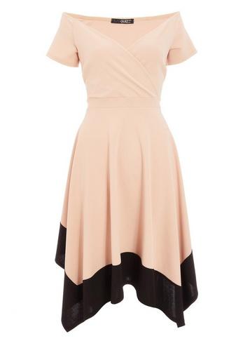 *quiz Blush Bardot Wrap Front Hanky Dress