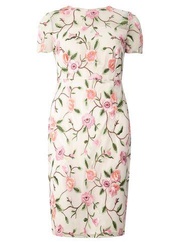 Dorothy Perkins Ivory And Pink Embroider Pencil Dress