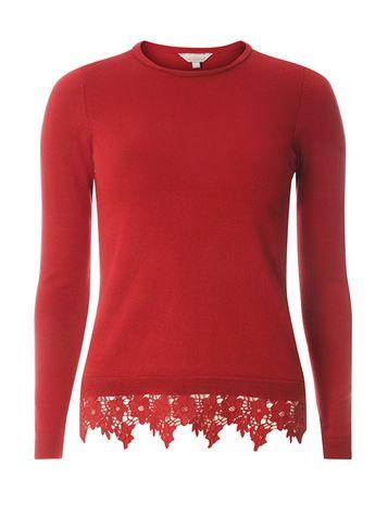 Dorothy Perkins Petite Red Lace Hem Jumper