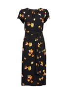 Dorothy Perkins Black Floral Print Tie Detail Midi Skater Dress