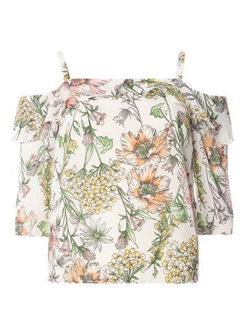 Dorothy Perkins Petite White Floral Cold Shoulder Top