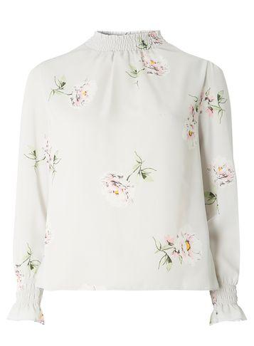 Dorothy Perkins Petite Grey And Pink Rose Print Top