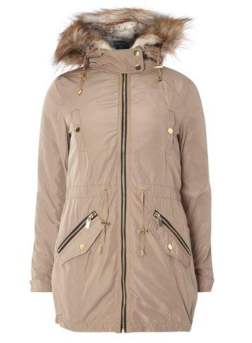 Dorothy Perkins Camel Detachable Faux Fur Coat