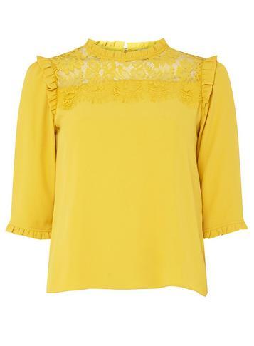 Dorothy Perkins Petite Yellow Lace Yoke Blouse