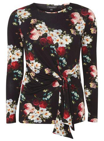 Dorothy Perkins Black Floral Tie Front Top