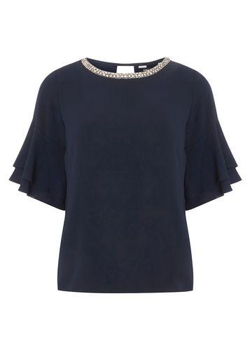 Dorothy Perkins Navy Embellished Ruffle Top