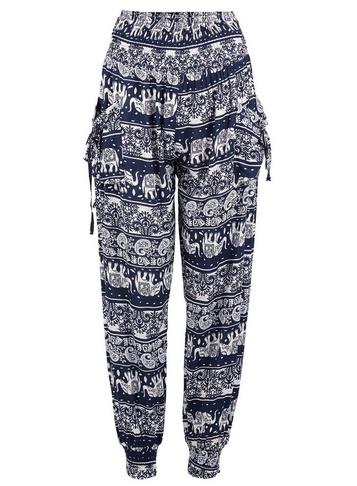 *izabel London Navy Tribal Harem Print Trousers