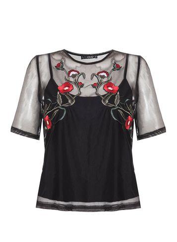 Dorothy Perkins *quiz Black Floral Mesh Overlay Top