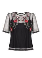 Dorothy Perkins *quiz Black Floral Mesh Overlay Top