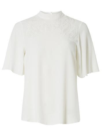 Dorothy Perkins Ivory Embellished Flutter Sleeve Top