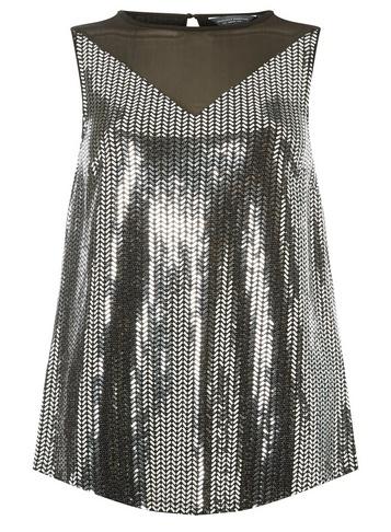 Dorothy Perkins *tall Silver Jersey Sequin Mesh Top