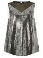 Dorothy Perkins *tall Silver Jersey Sequin Mesh Top