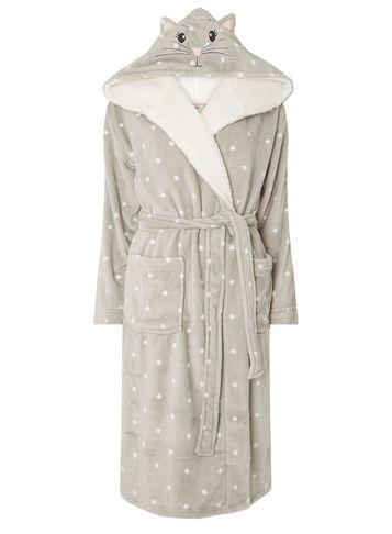 Dorothy Perkins Novelty Grey Spotted Cat Dressing Gown
