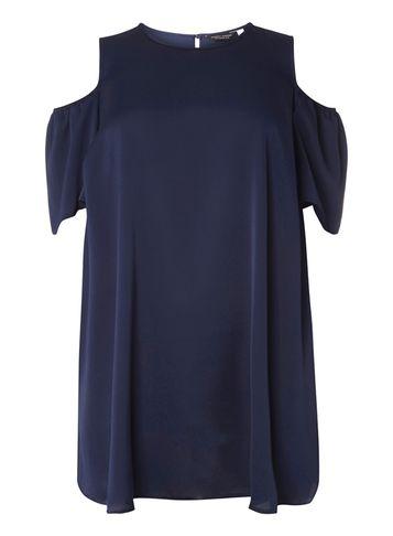Dorothy Perkins Dp Curve Navy Satin Ccold Shoulder Top