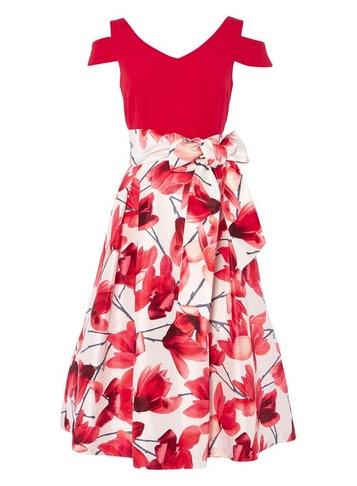 *roman Originals Red Floral Print Fit And Flare Dress