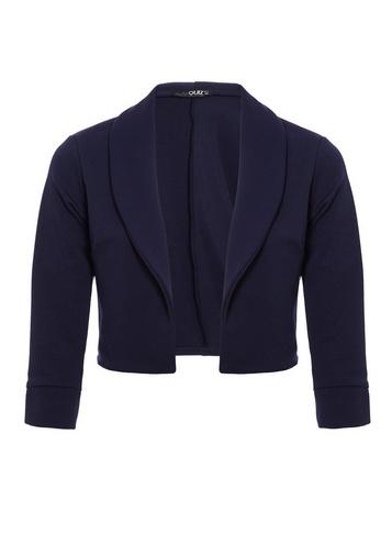 *quiz Navy Shawl Collar Cropped Jacket