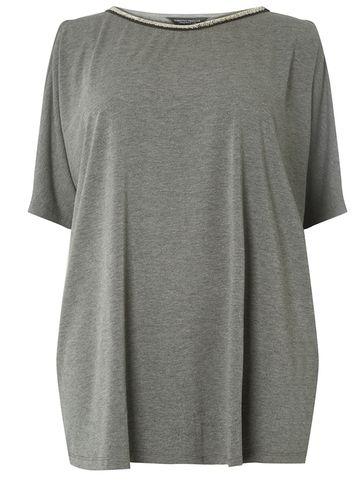 Dorothy Perkins Dp Curve Charcoal Embellished Neck Batwing Top