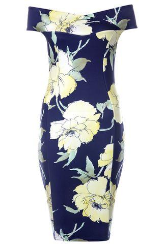 Dorothy Perkins *quiz Navy Floral Print Bardot Bodycon Dress