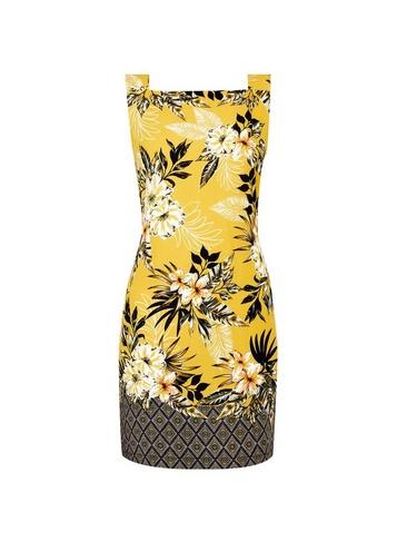 Dorothy Perkins Petite Yellow Tropical Print Shift Dress