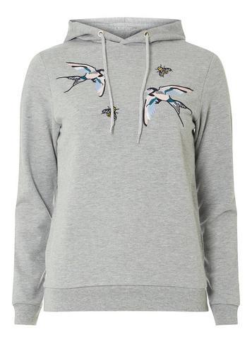 Dorothy Perkins Grey Bird Embroidered Hoodie