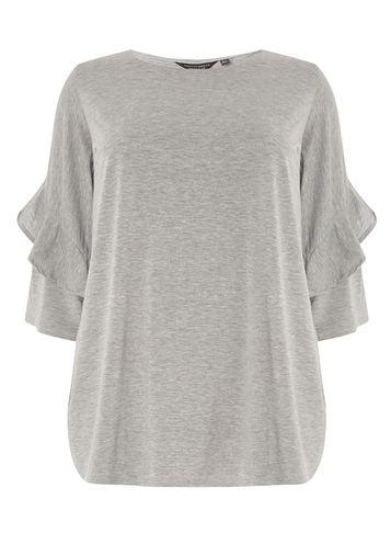 Dorothy Perkins Dp Curve Grey Twist Ruffle Sleeve T-shirt