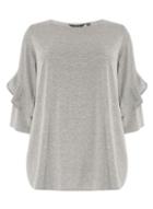 Dorothy Perkins Dp Curve Grey Twist Ruffle Sleeve T-shirt