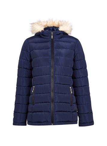 Dorothy Perkins Navy Faux Fur Hood Padded Jacket