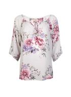 *billie & Blossom Grey Floral Print Tie Neck Blouse