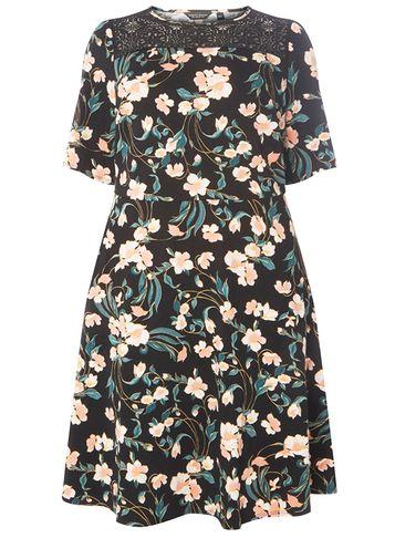 Dorothy Perkins Dp Curve Multi Floral Lace Yoke Fit And Flare Dress