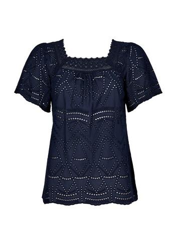 Dorothy Perkins Navy Broderie Top